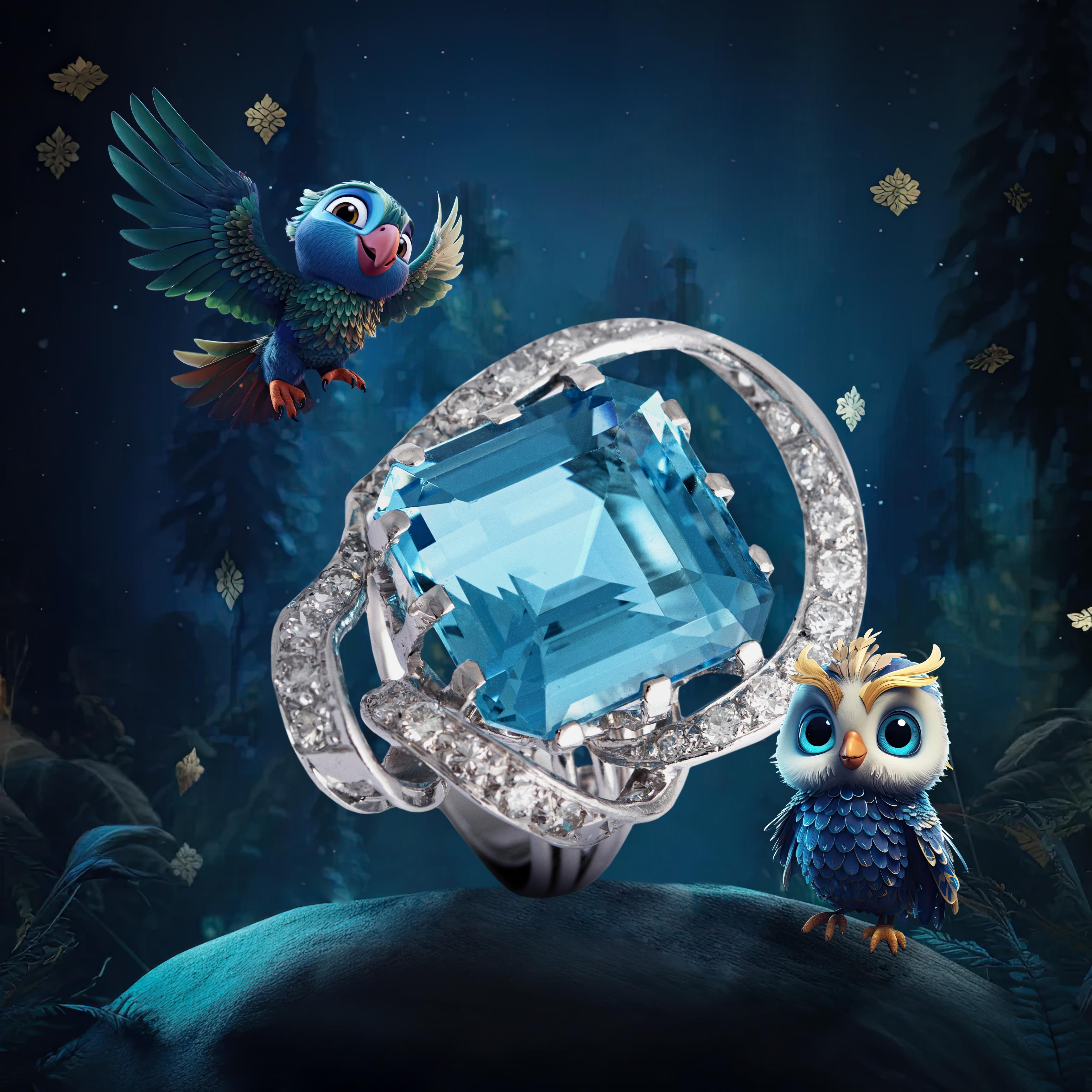 Aquamarine Diamond Platinum Ring For Sale 1
