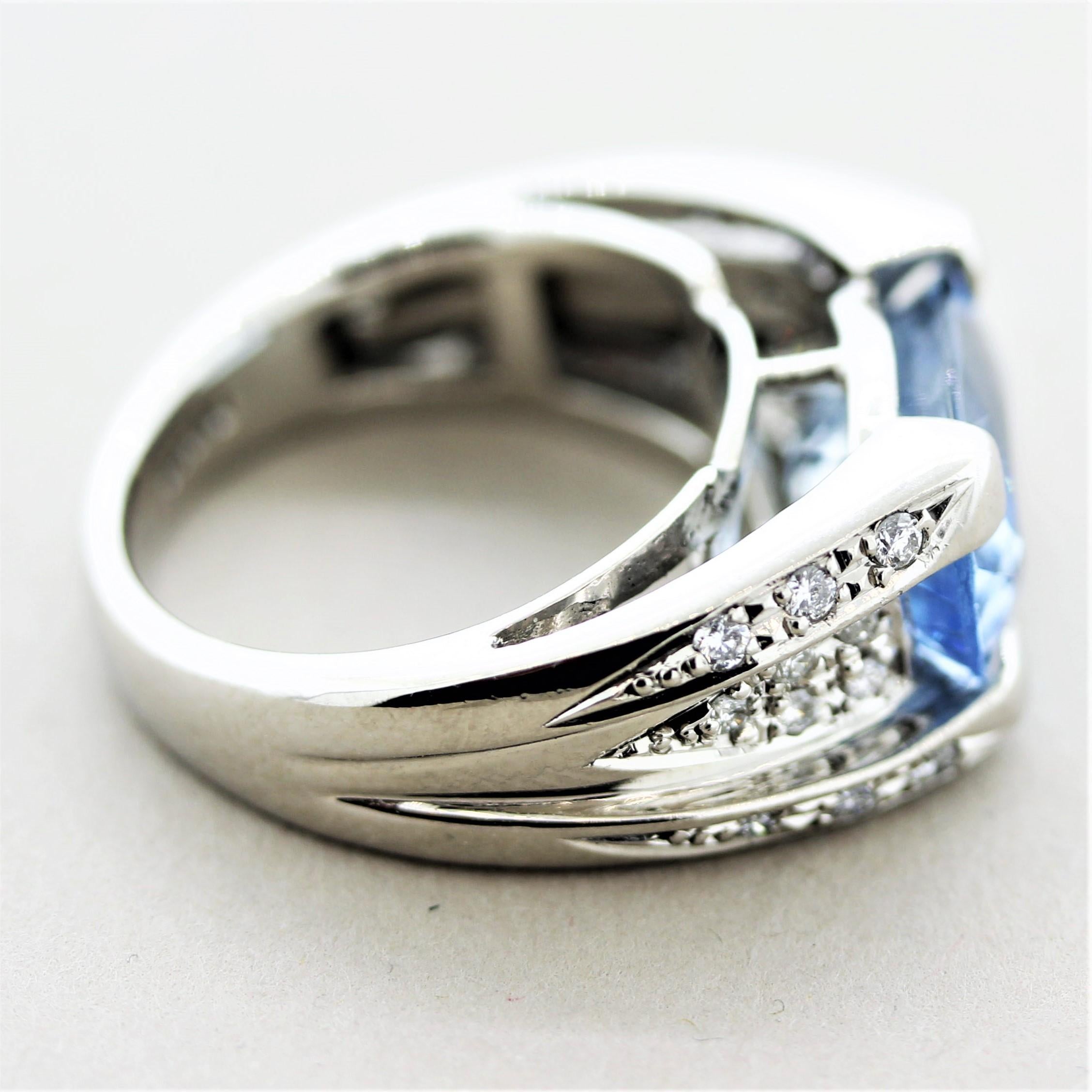 Aquamarine Diamond Platinum Ring For Sale 3