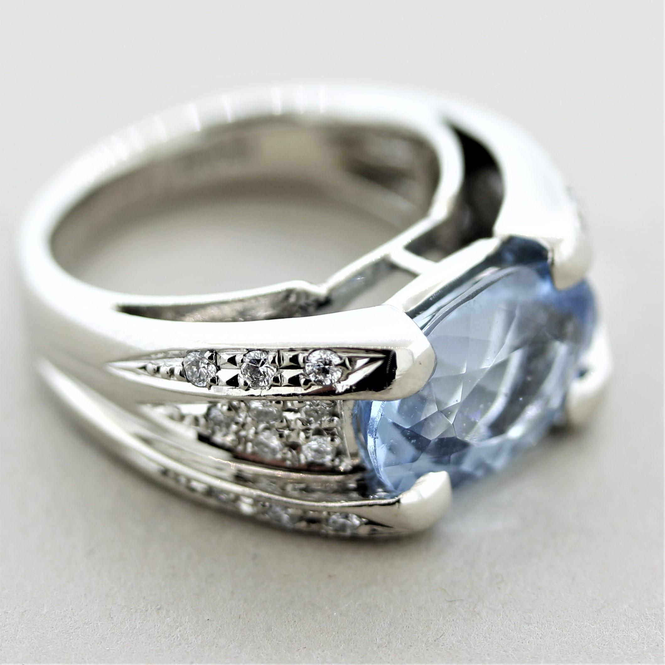 Aquamarine Diamond Platinum Ring For Sale 4
