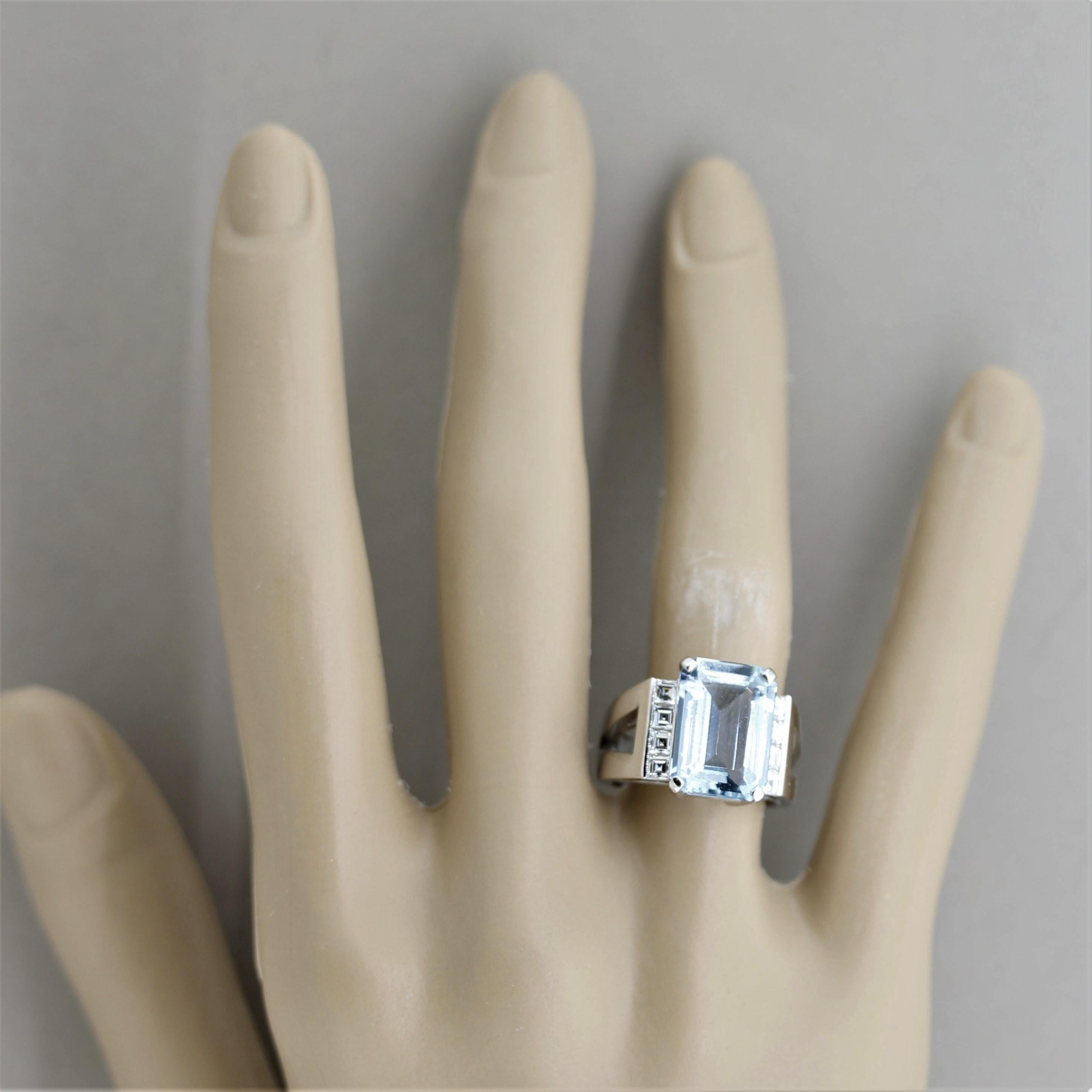 Aquamarine Diamond Platinum Ring For Sale 2