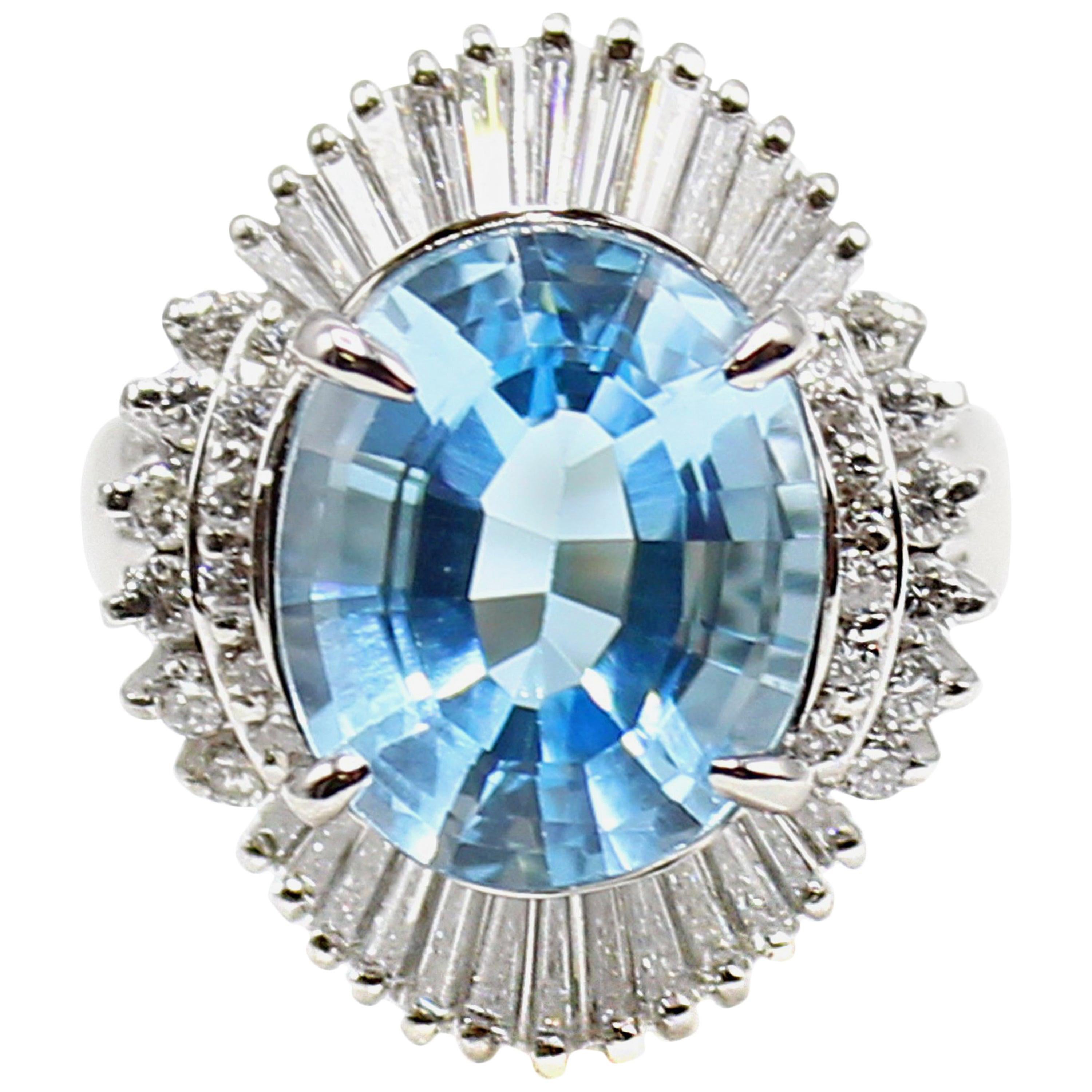 Aquamarine Diamond Platinum Ring