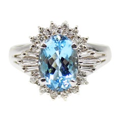 Aquamarine Diamond Platinum Ring
