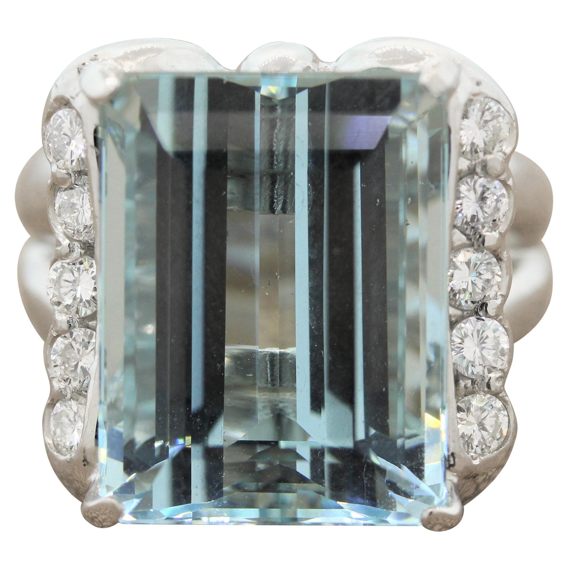 Anillo Aguamarina Diamante Platino
