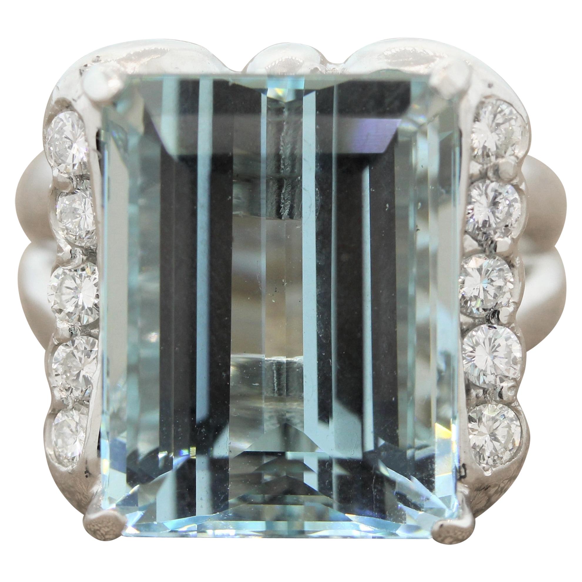 Aquamarine Diamond Platinum Ring