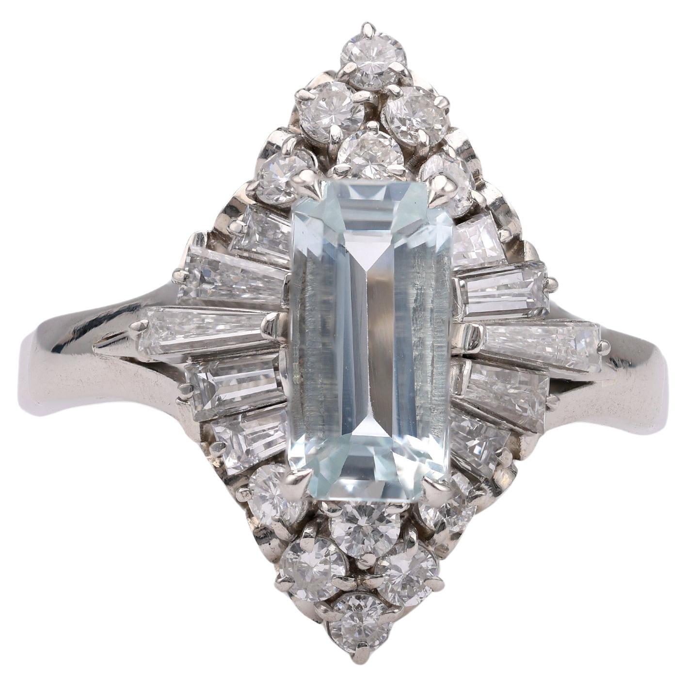 Aquamarine Diamond Platinum Ring