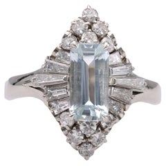 Aquamarine Diamond Platinum Ring