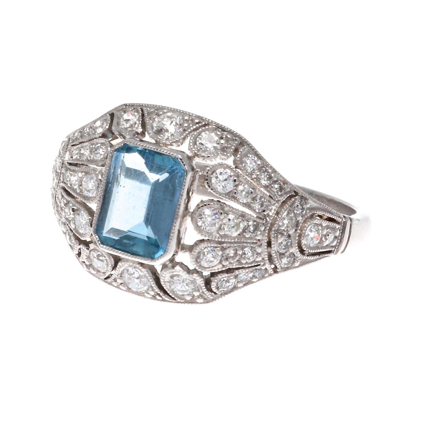 Aquamarine Diamond Platinum Ring