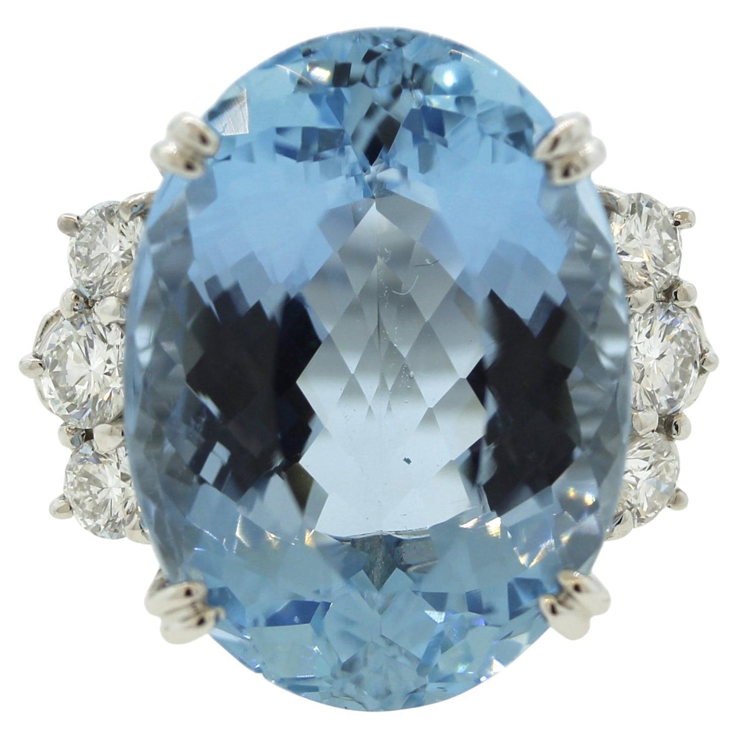 Aquamarine Diamond Platinum Ring For Sale