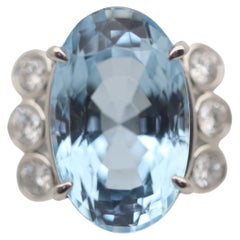 Aquamarine Diamond Platinum Ring