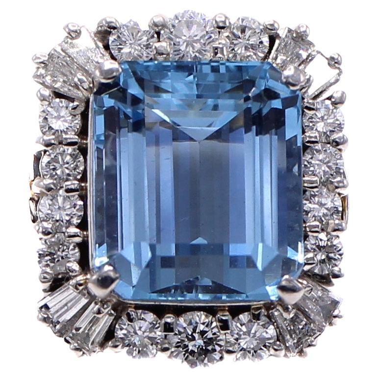 Aquamarine Diamond Platinum Ring