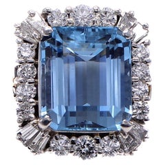 Platinring mit Aquamarin und Diamant