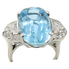 Aquamarine Diamond Platinum Ring