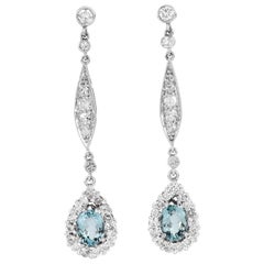 Aquamarine Diamond Platinum Tear Drop Earrings