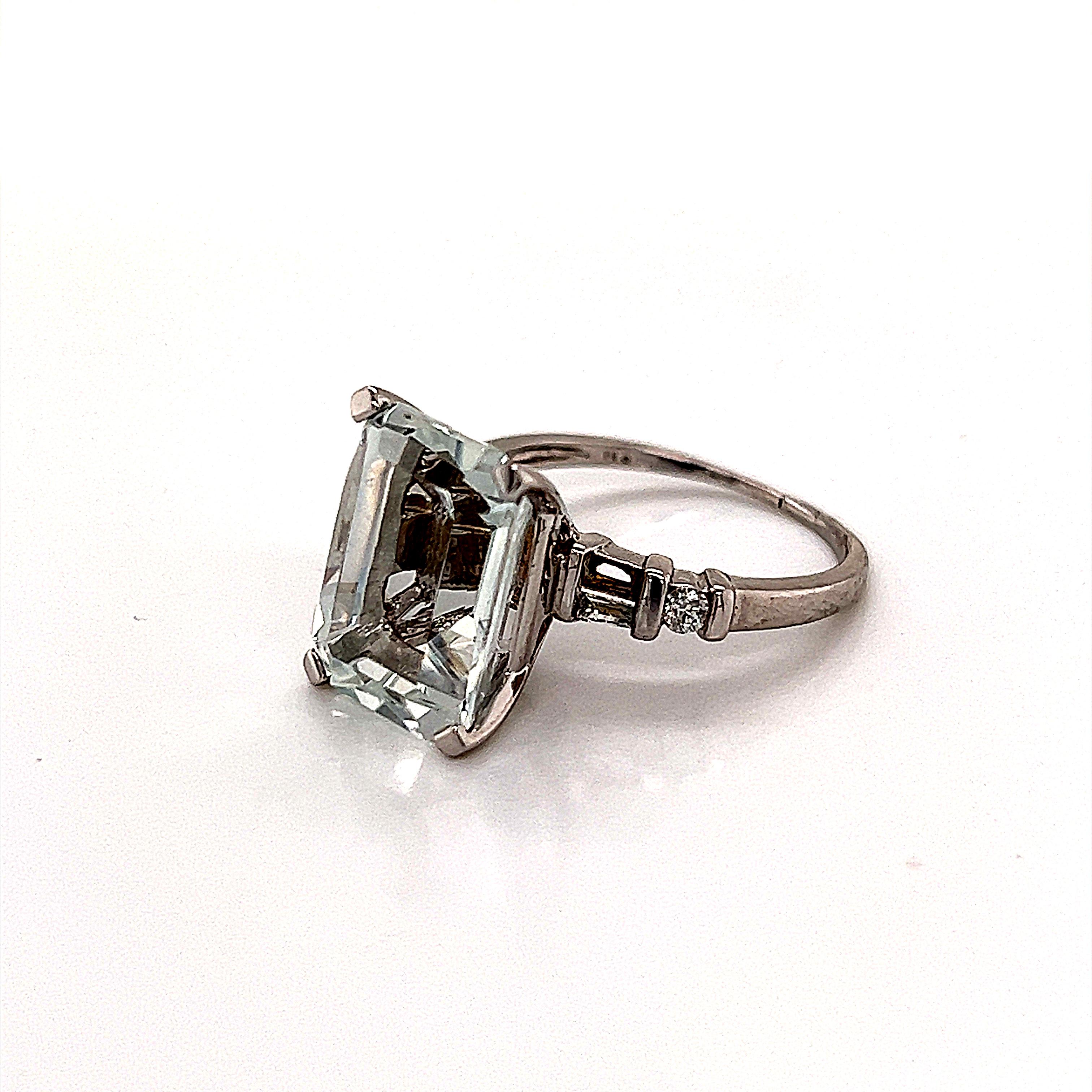 Emerald Cut Aquamarine Diamond Ring 14k Gold, 6.85 TCW Certified