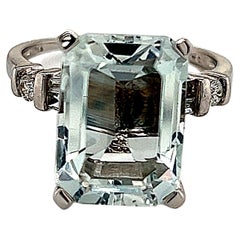 Aquamarine Diamond Ring 14k Gold, 6.85 TCW Certified