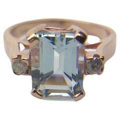 Aquamarine Diamond ring 14KT rose gold Art Deco style modern designer ring