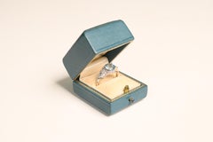 1.70 Carat Round Aquamarine Ring. Baguette Diamond Accent Engagement Platinum