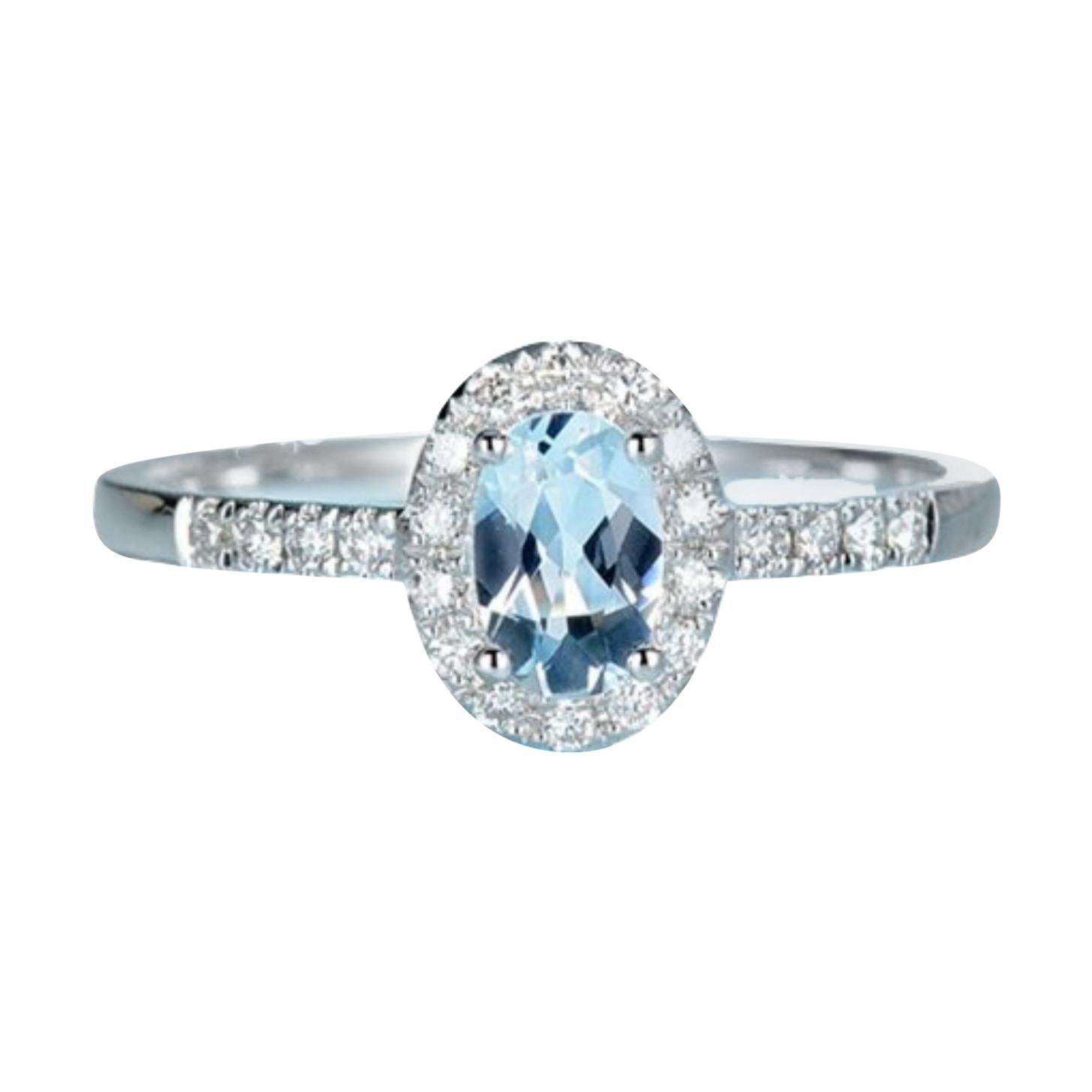 Aquamarine Diamond Ring 18 Karat White Gold For Sale
