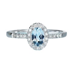 Aquamarine Diamond Ring 18 Karat White Gold