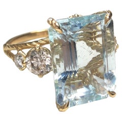 Aquamarine Diamond Ring 18k Yellow Gold Resizable Women
s Engagement Gift