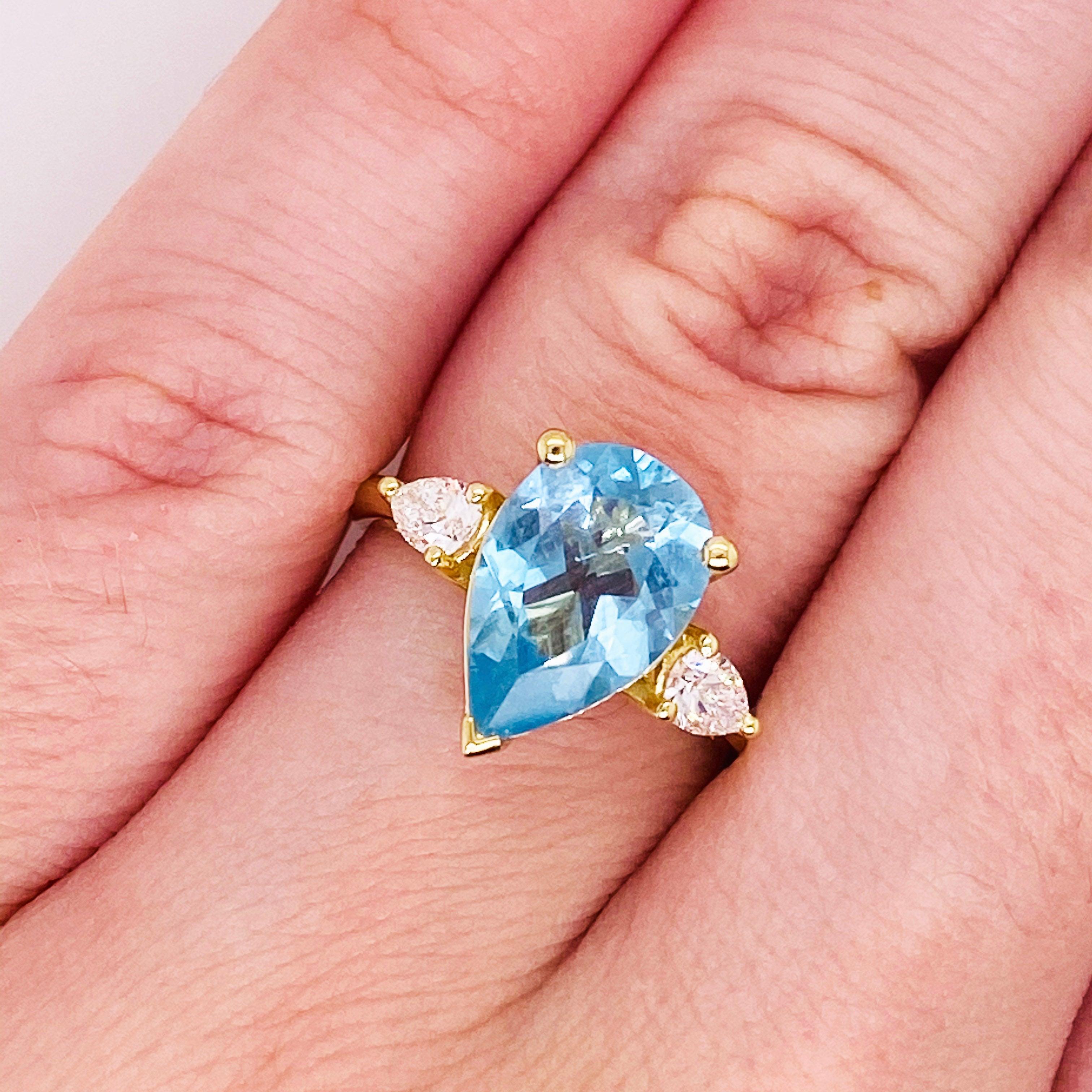 For Sale:  Aquamarine Diamond Ring, 2 Carat Aqua, 14 Karat Gold, Blue, Pear Engagement Ring 2