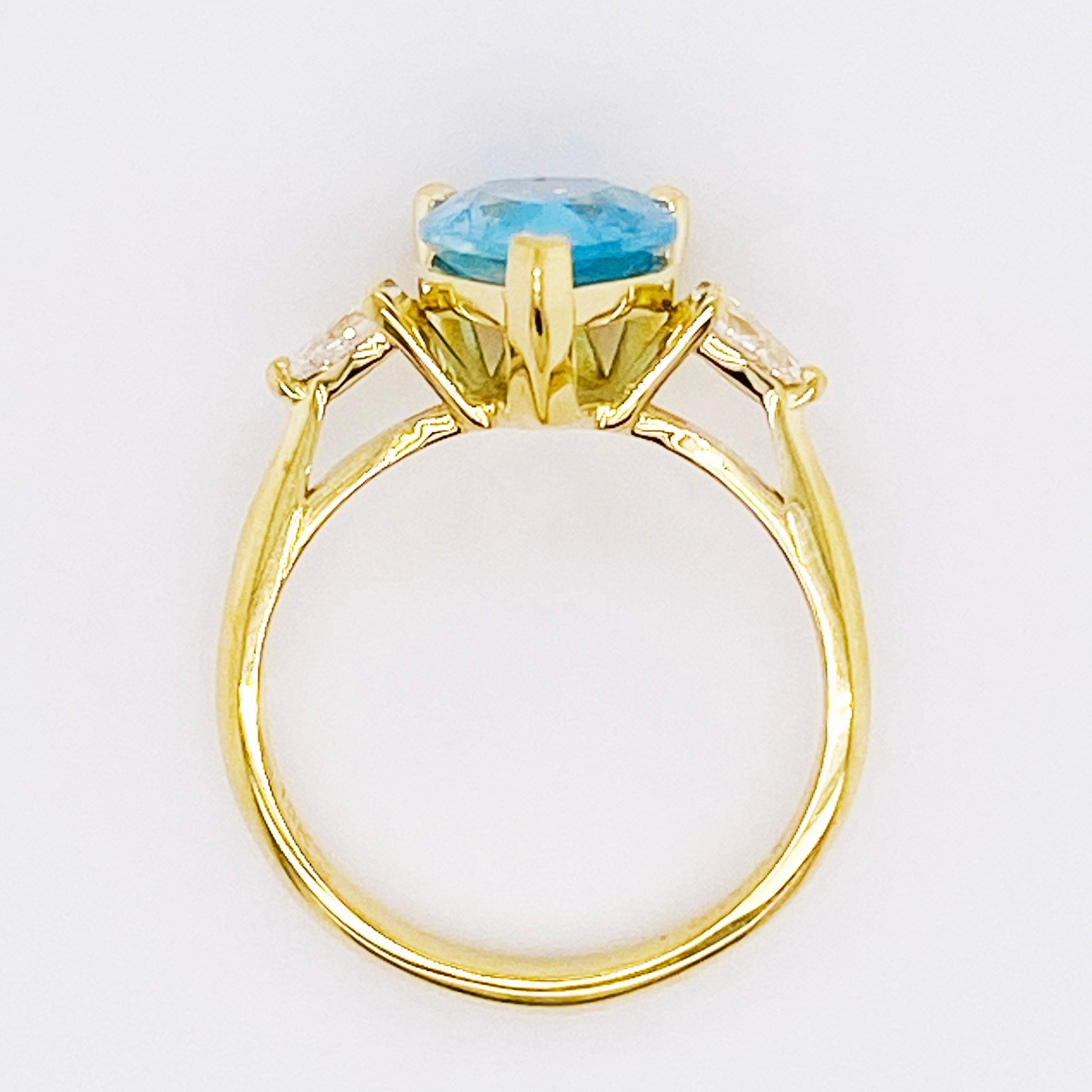 For Sale:  Aquamarine Diamond Ring, 2 Carat Aqua, 14 Karat Gold, Blue, Pear Engagement Ring 3