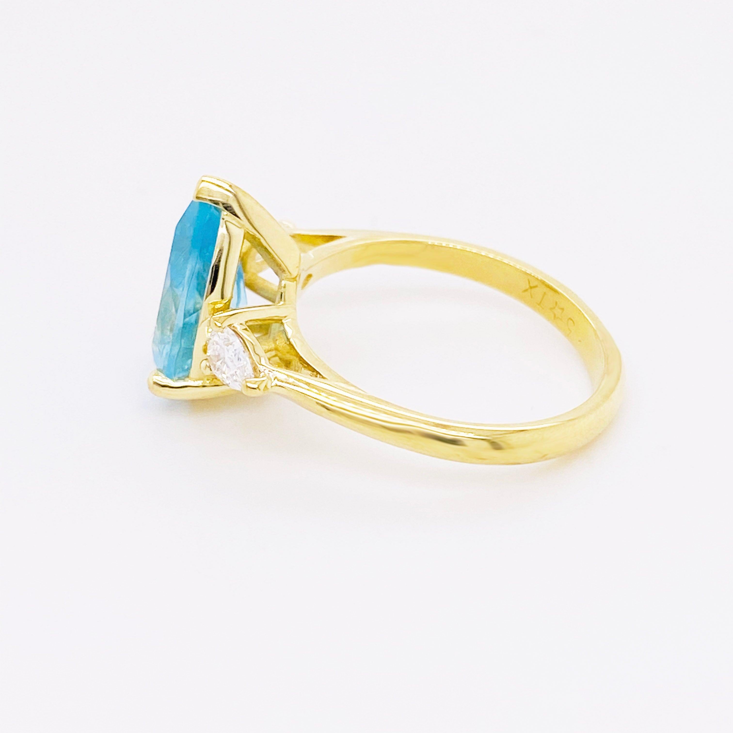 For Sale:  Aquamarine Diamond Ring, 2 Carat Aqua, 14 Karat Gold, Blue, Pear Engagement Ring 4