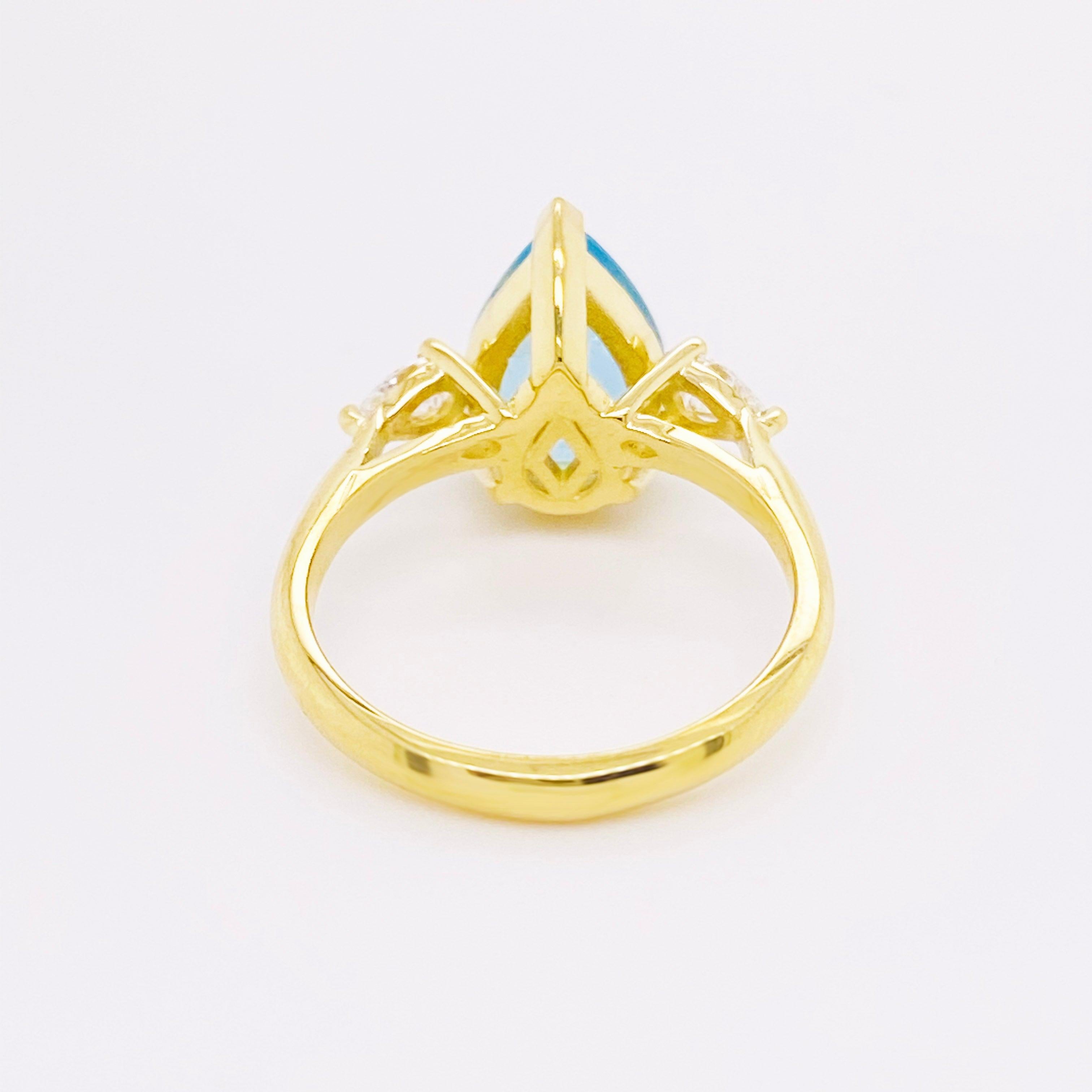 For Sale:  Aquamarine Diamond Ring, 2 Carat Aqua, 14 Karat Gold, Blue, Pear Engagement Ring 5