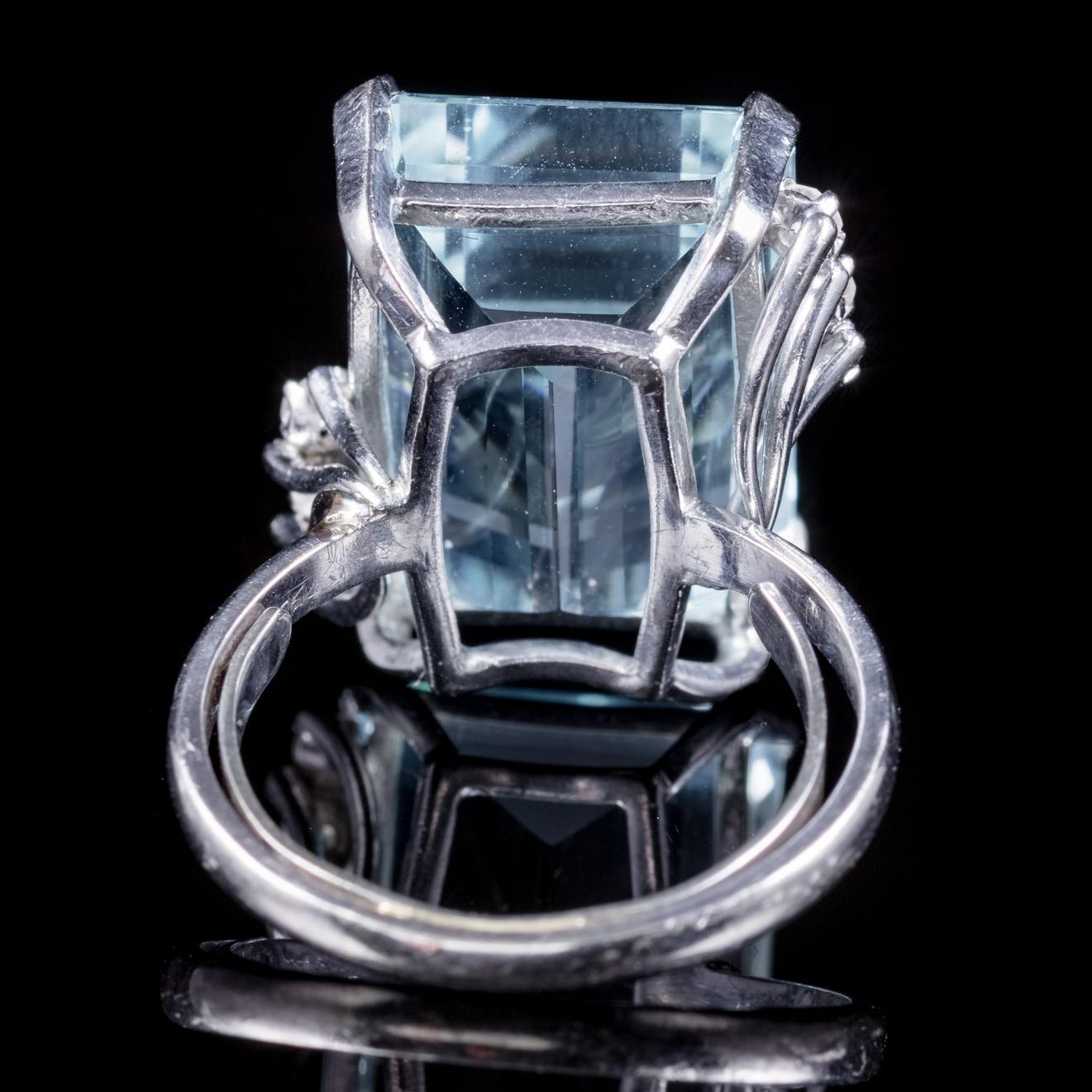 Art Deco Aquamarine Diamond Ring 25 Carat Platinum Ring