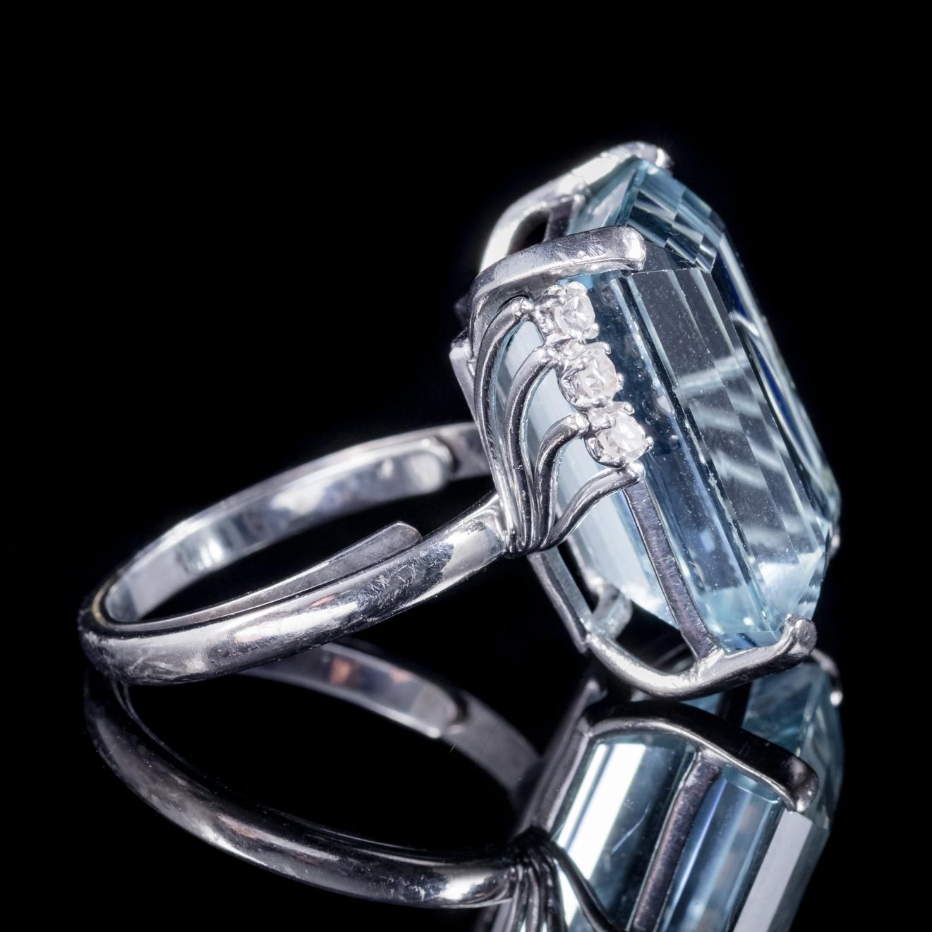 Aquamarine Diamond Ring 25 Carat Platinum Ring In Excellent Condition In Lancaster, Lancashire