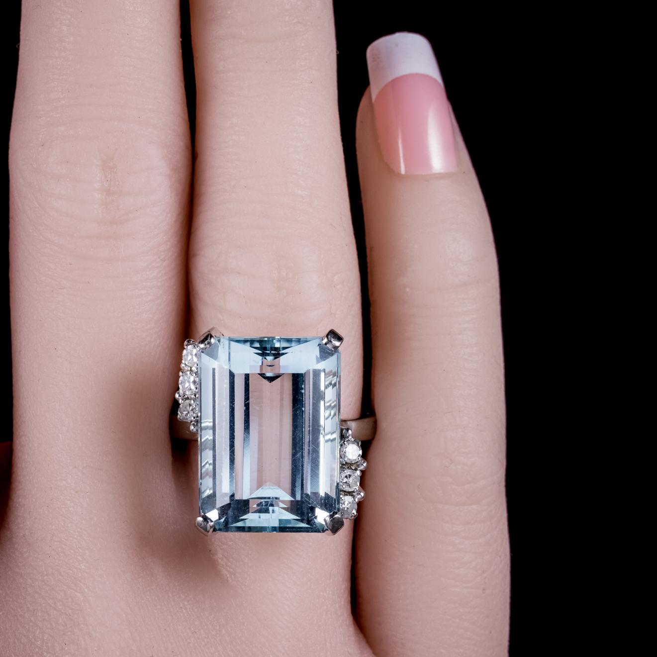 Aquamarine Diamond Ring 25 Carat Platinum Ring 2