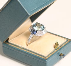 3 Carat Aquamarine Halo Ring. Santa Maria Aquamarine Diamond Sapphire Platinum