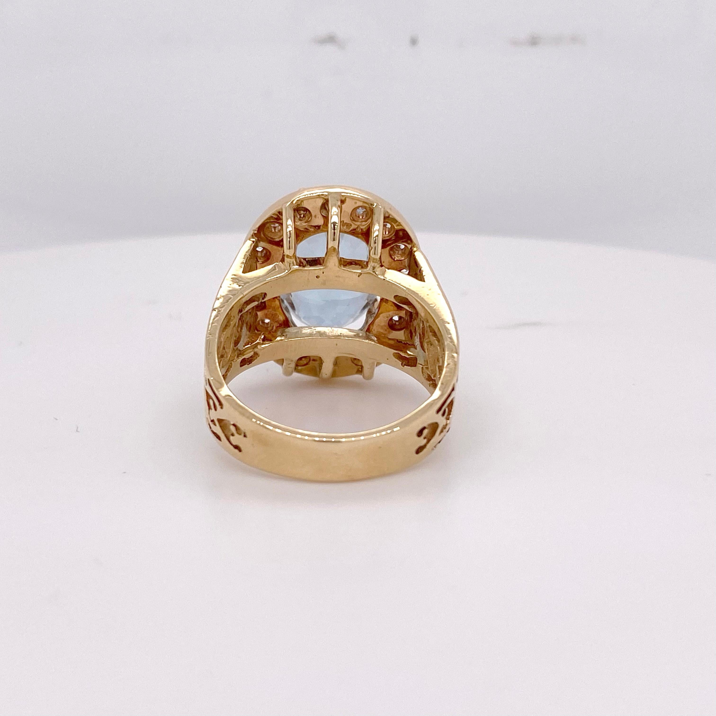 Aquamarin-Diamantring, 5,55 Karat 14K Gold Filigranes Design mit Diamant-Halo mit Diamant-Halo im Zustand „Neu“ im Angebot in Austin, TX