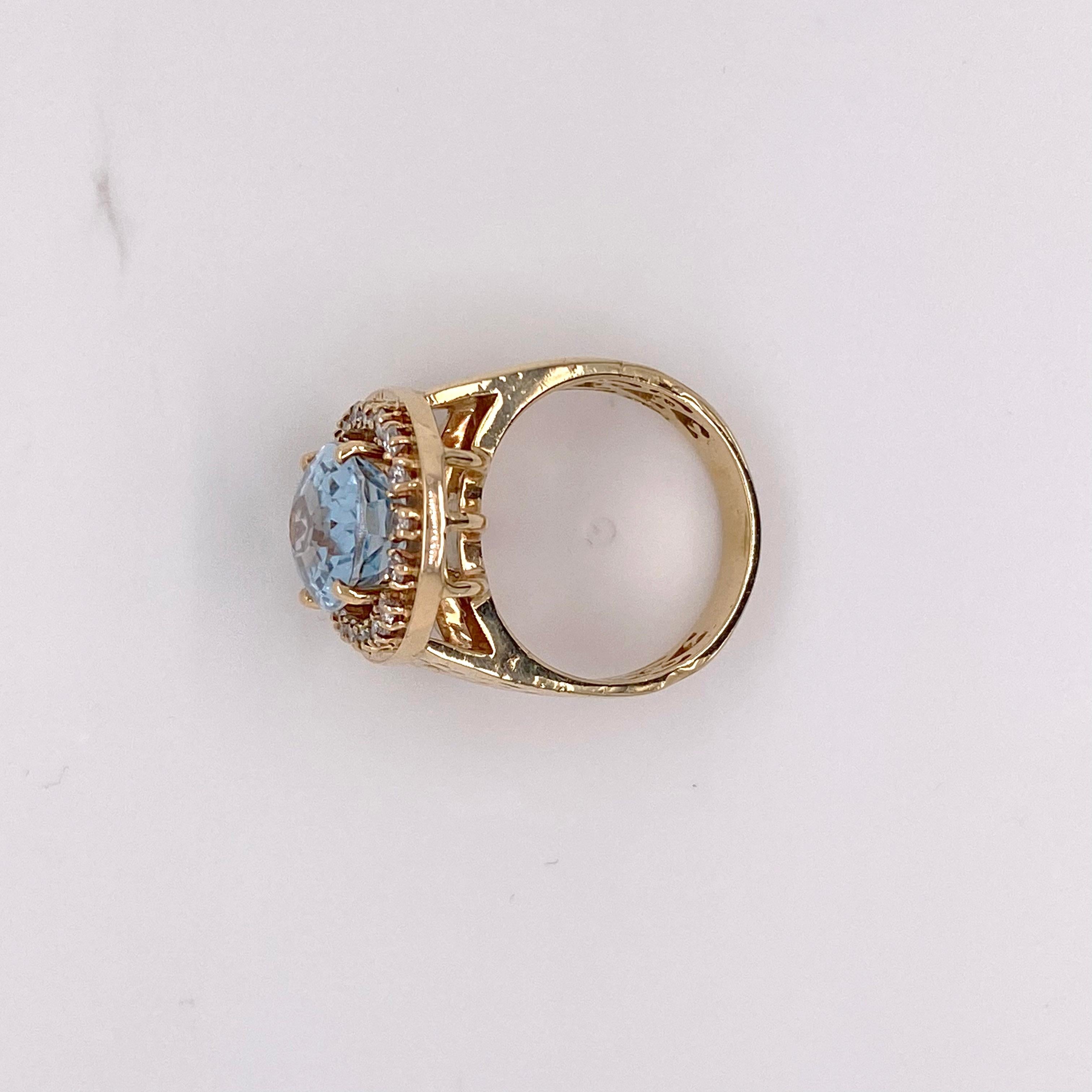 Women's Aquamarine Diamond Ring, 5.55 Carats 14K Gold Filigree Design with Diamond Halo For Sale