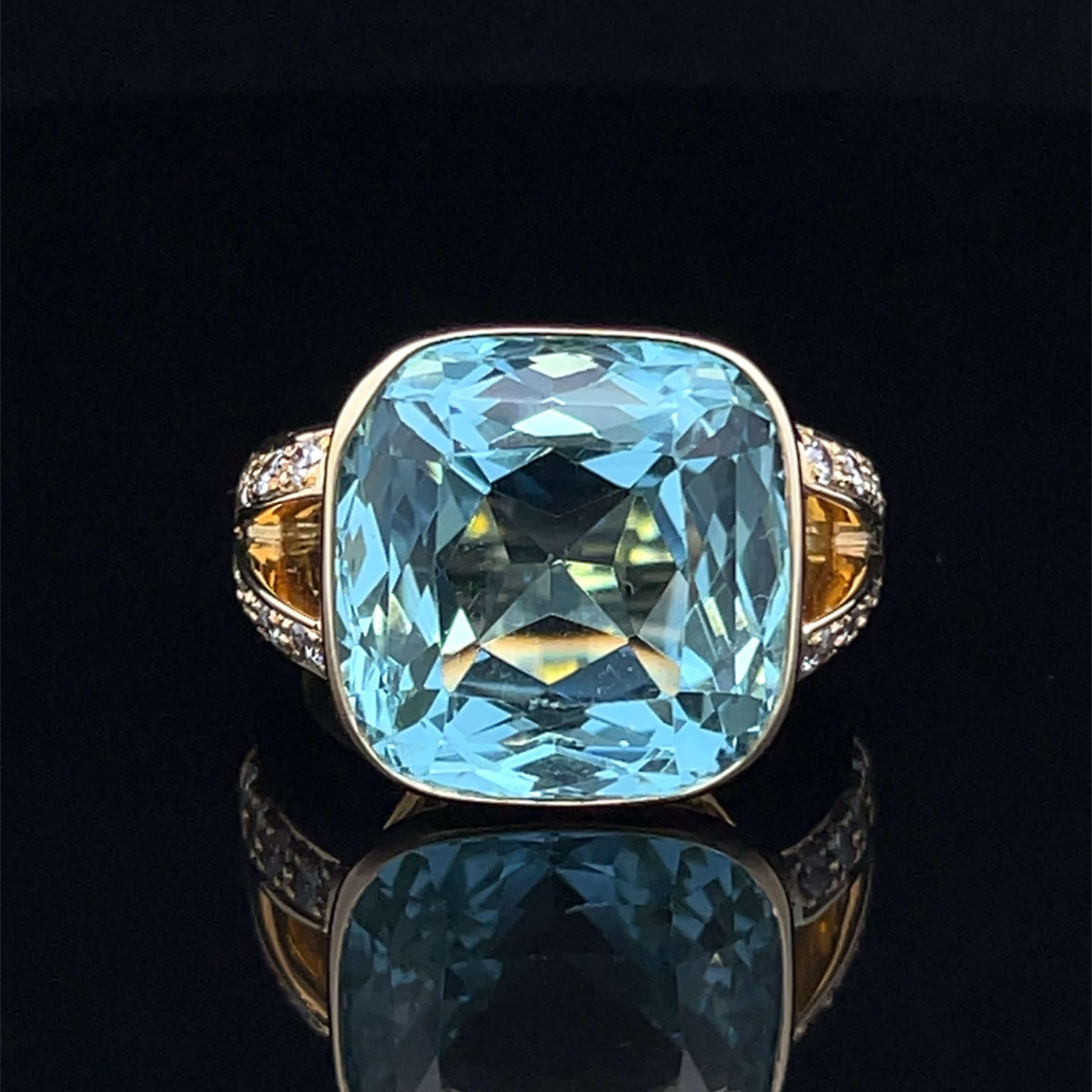 Modern Aquamarine & Diamond Ring by Anne Middleton Circa 1980s For Sale