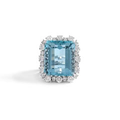 Aquamarine Diamond White Gold 18K Ring
