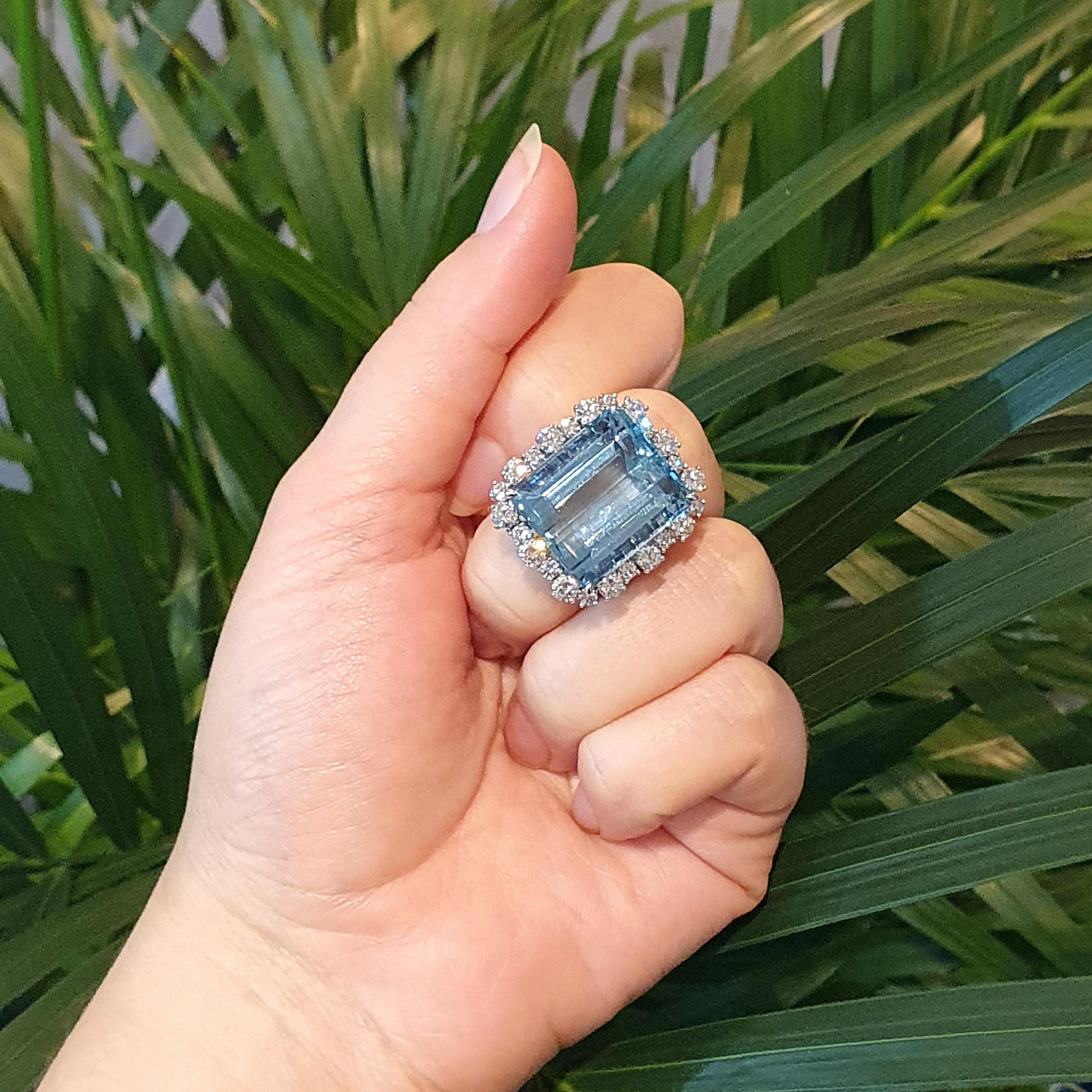 Emerald Cut Aquamarine Diamond Ring For Sale