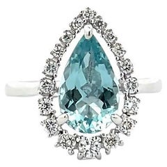 Oval Aquamarine 2.05CT Round Diamonds 0.28 CT Fashion Diamond Ring 14KWhite Gold