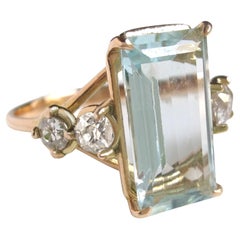 Vintage Aquamarine Diamond Ring Handmade Jewelry Women Natural Gems Certified Engagement