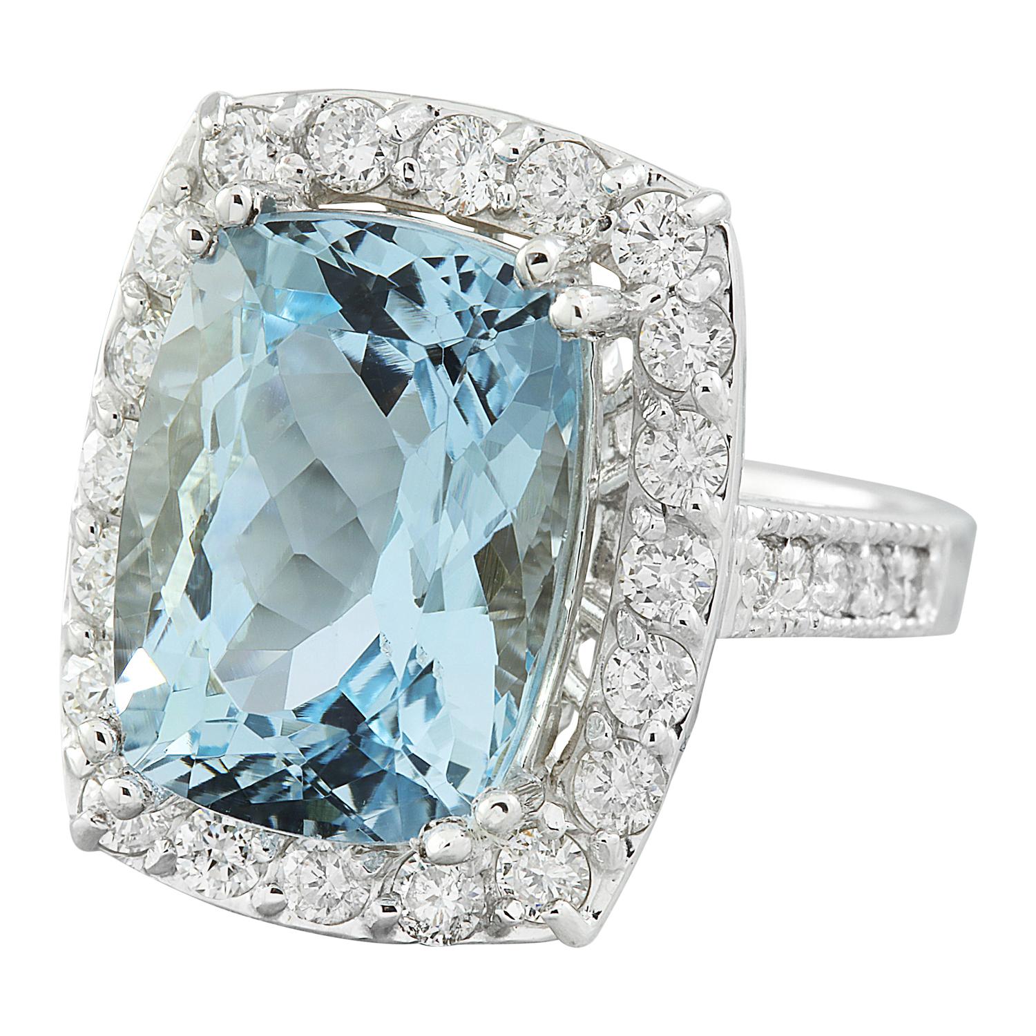 9.15 Carat Natural Aquamarine 14K Solid White Gold Diamond Ring
Stamped: 14K 
Ring Size 7
Total Ring Weight: 7.5 Grams 
Aquamarine Weight 8.13 Carat (14.00x10.00 Millimeters)
Natural Aquamarine Treatment: Heating Only
Diamond Weight: 1.02 Carat (F-G