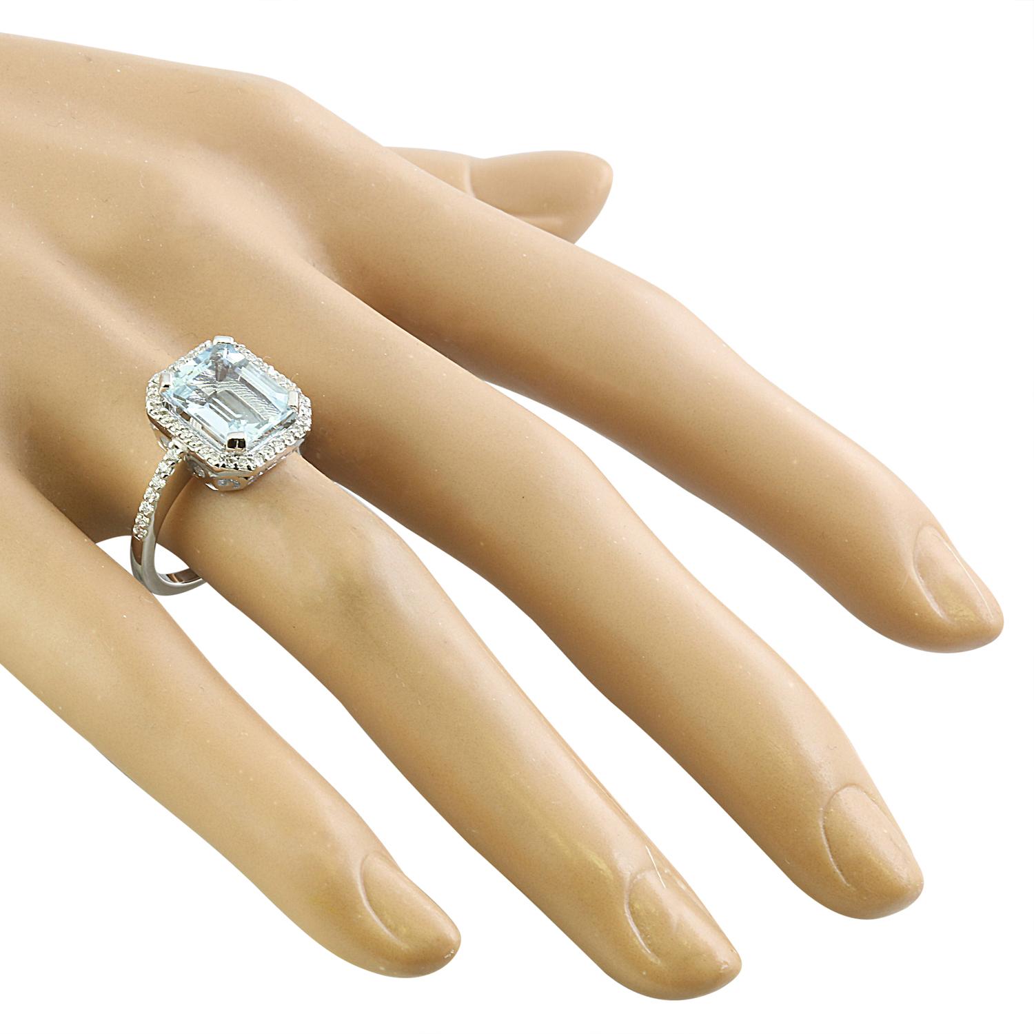 Women's Aquamarine Brilliance: Emerald Cut Diamond Ring in 14K Solid White Gold For Sale