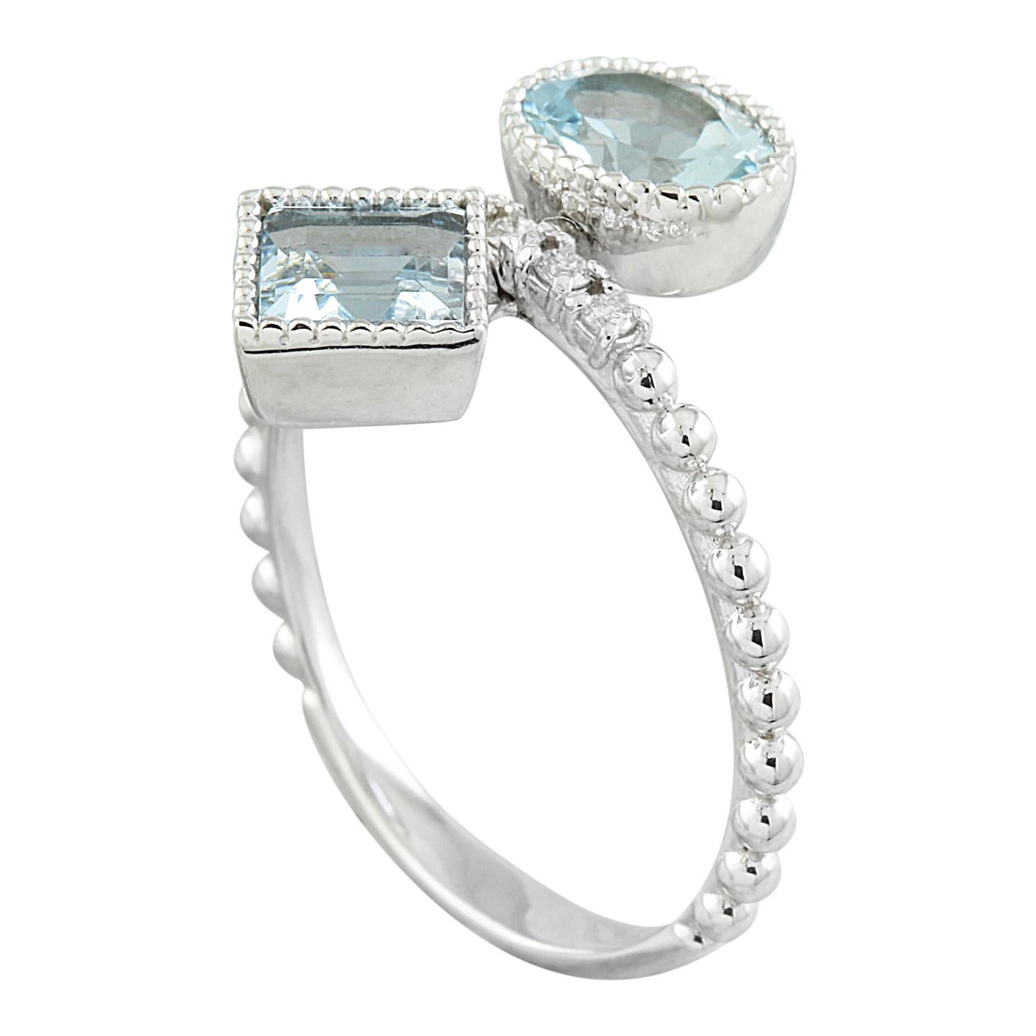 Modern Dazzling Aquamarine Diamond Ring: Exquisite Beauty in 14K Solid White Gold For Sale