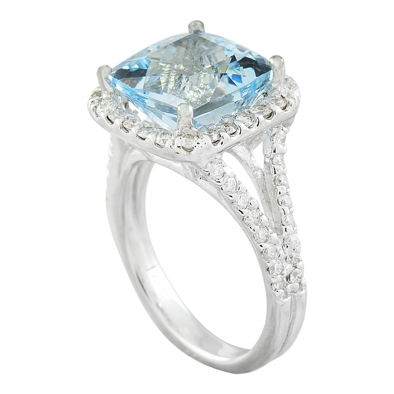 Aquamarine Diamond Ring In 14 Karat Solid White Gold  In New Condition For Sale In Los Angeles, CA