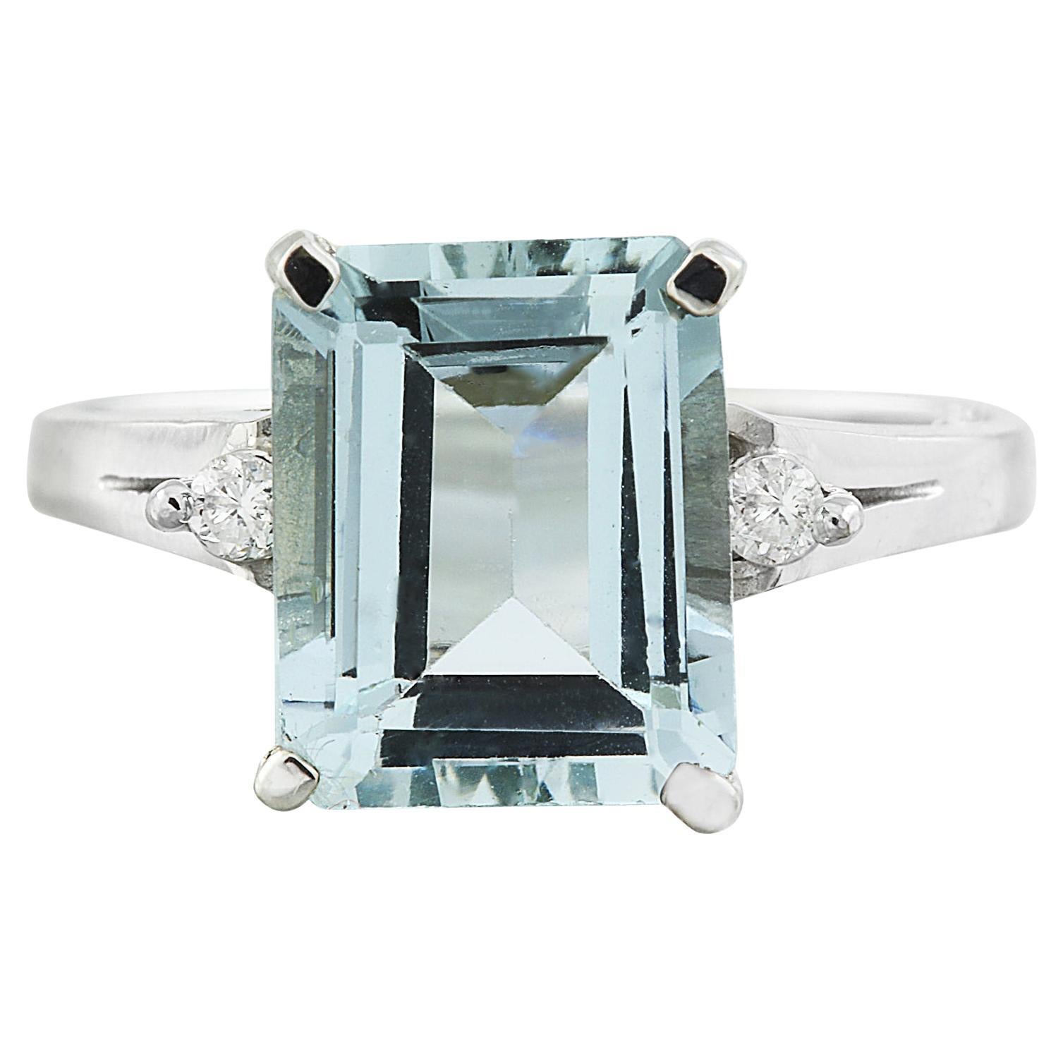Beautiful Elegance: Aquamarine Diamond Ring in 14K Solid White Gold