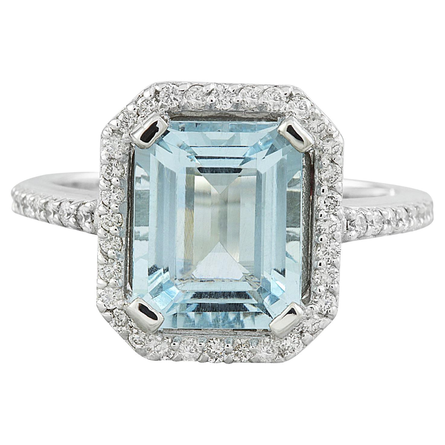 Aquamarine Brilliance: Emerald Cut Diamond Ring in 14K Solid White Gold