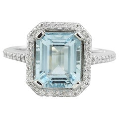 Aquamarine Brilliance: Emerald Cut Diamond Ring in 14K Solid White Gold