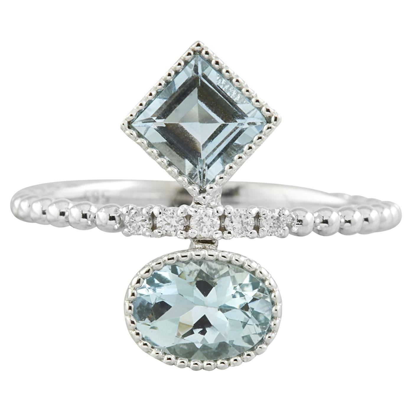 Dazzling Aquamarine Diamond Ring: Exquisite Beauty in 14K Solid White Gold For Sale
