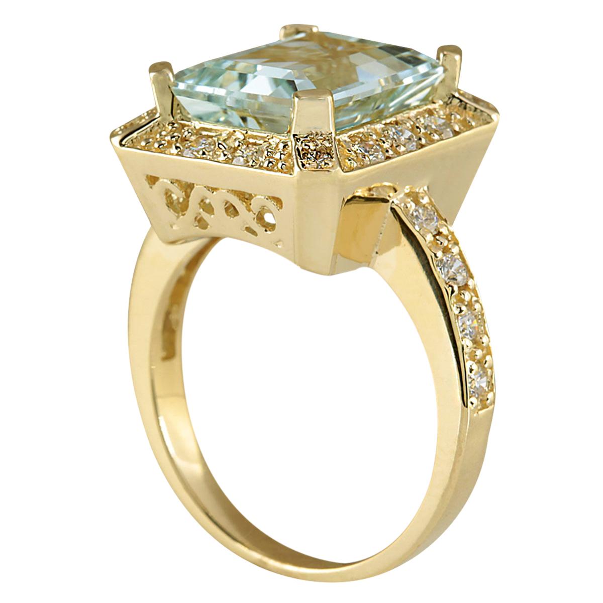 Emerald Cut Radiant Natural Aquamarine Diamond Ring: Elegance in 14K Yellow Gold For Sale