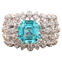 Aquamarine Diamond Ring in 14k Solid Gold (Certified)