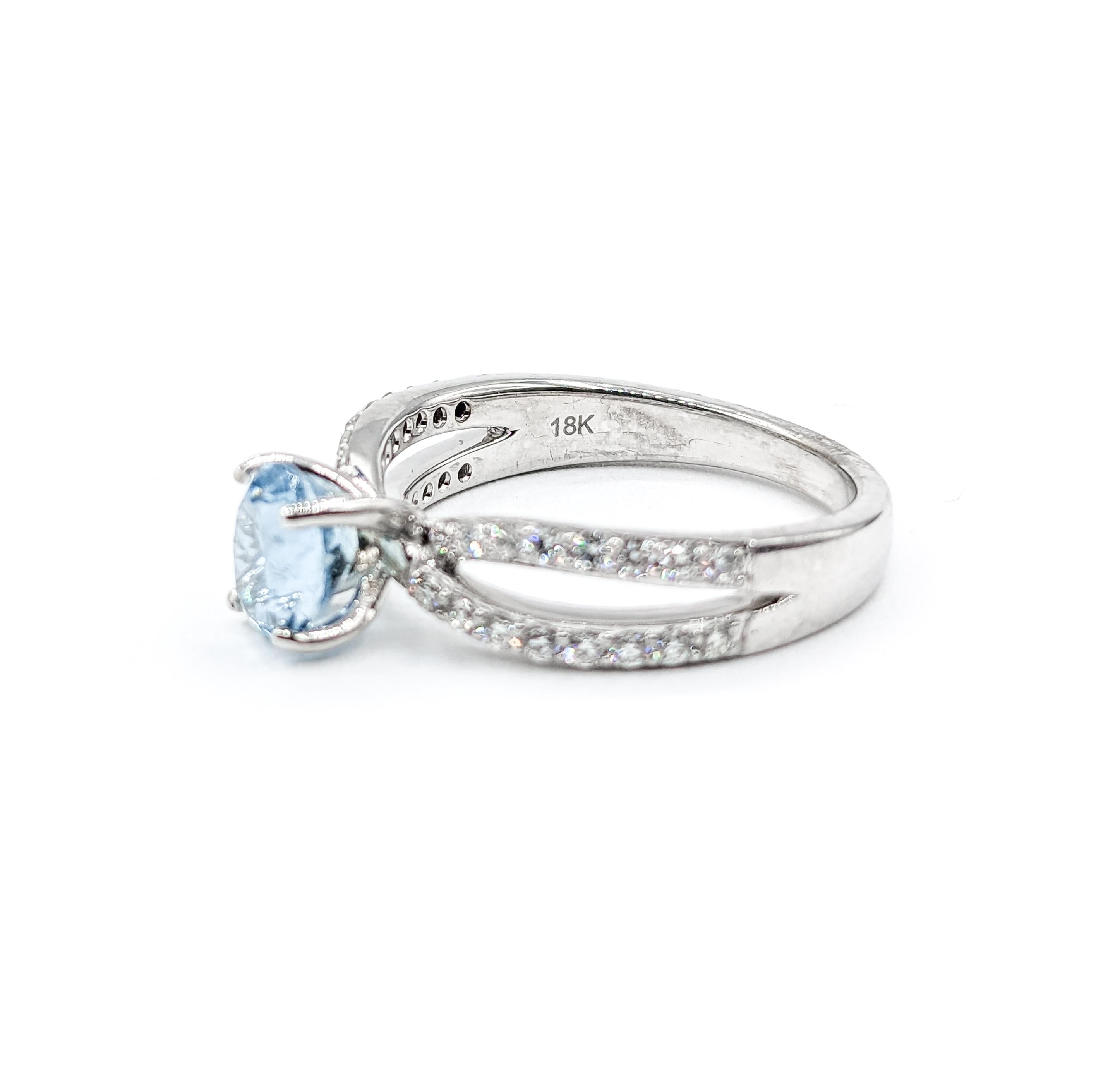 Aquamarine & Diamond Ring in 18k White Gold For Sale 2